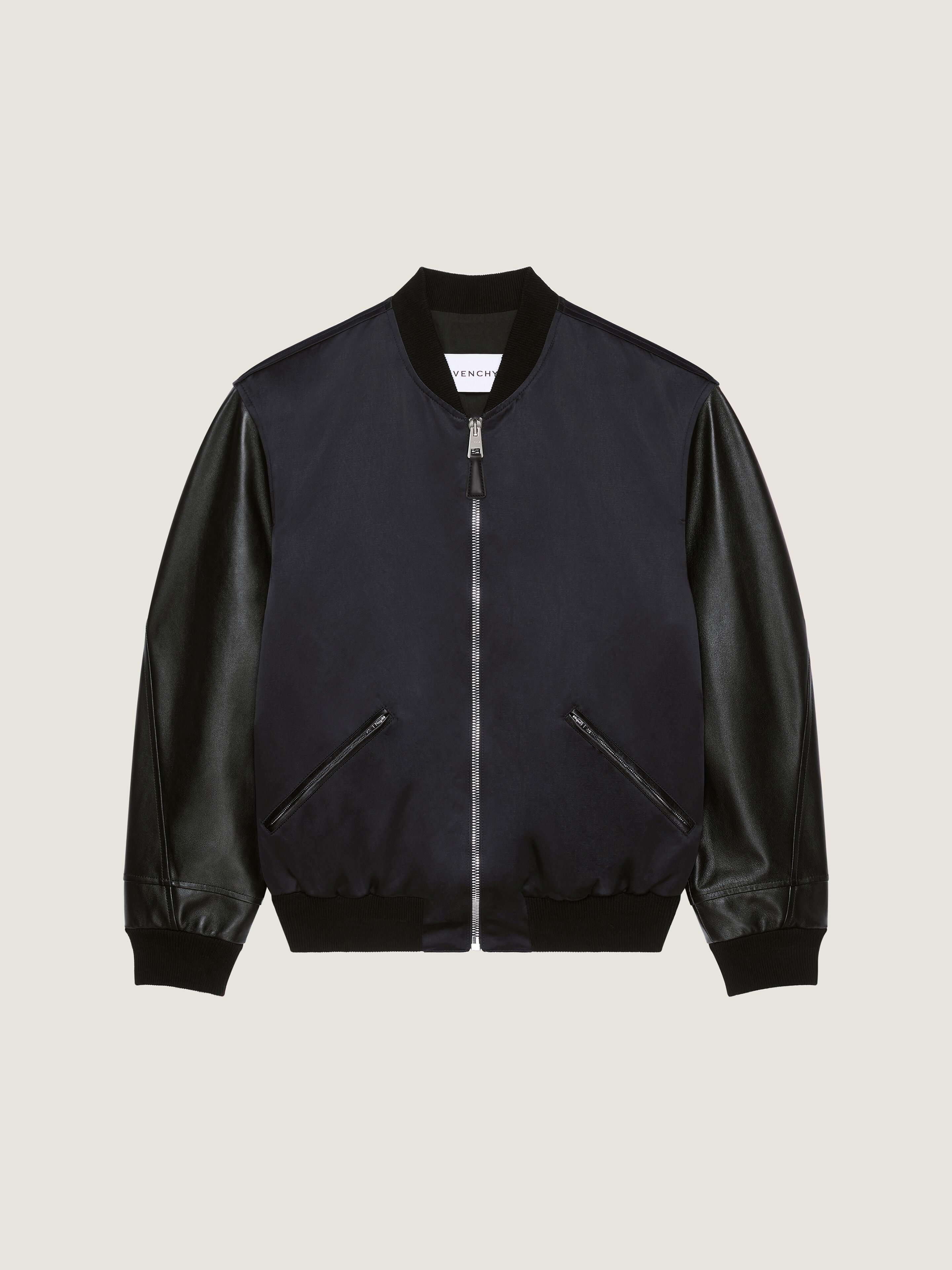 Bomber in leather and satin with GIVENCHY Paris embroidery
